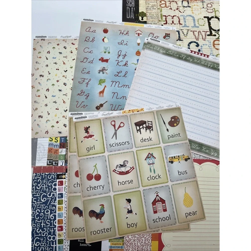 12x12 School Scrapbook Paper Lot Pink Paislee Bella Blvd Simple Stories